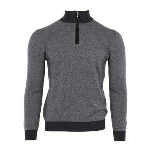 NEW PASHMERE men's cashmere half zip mock in anthracite & light grey